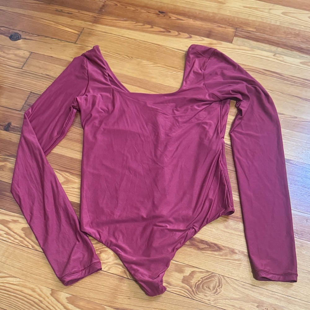 Aerie Deep Red Long Sleeve Bodysuit